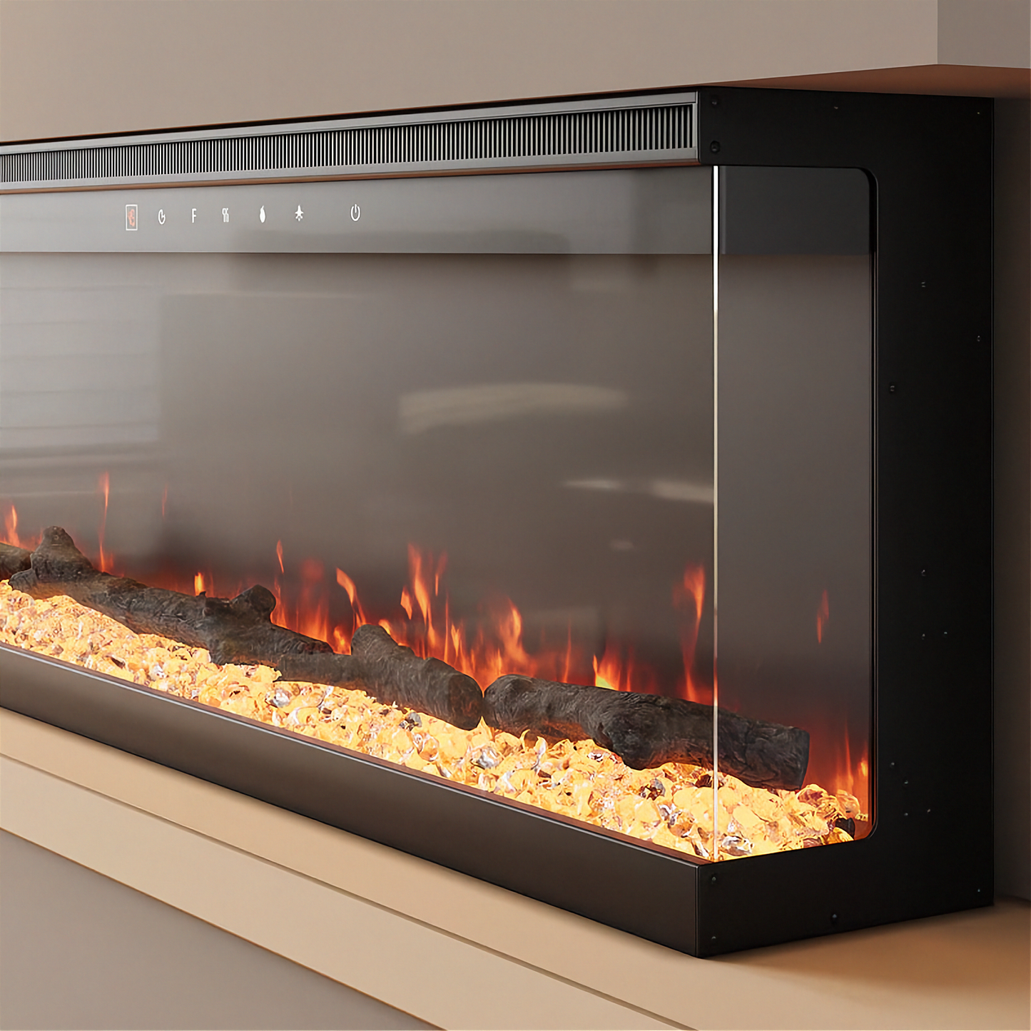 Modern 3-Sided Glass Electric Fireplace Heater 40” 50, 60, 70, 80 Inch Freestanding/Insert