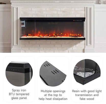 Panoramic 3-Sided Glass Electric Fireplace 40" - 80" Inch
