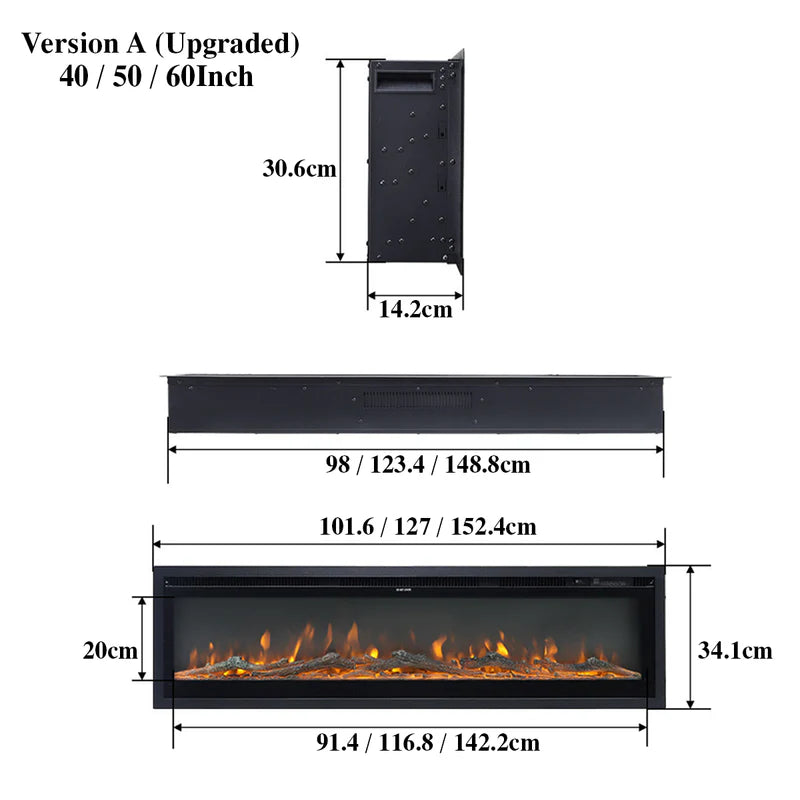 Media Wall Electric Fireplace Insert w/ Remote Control