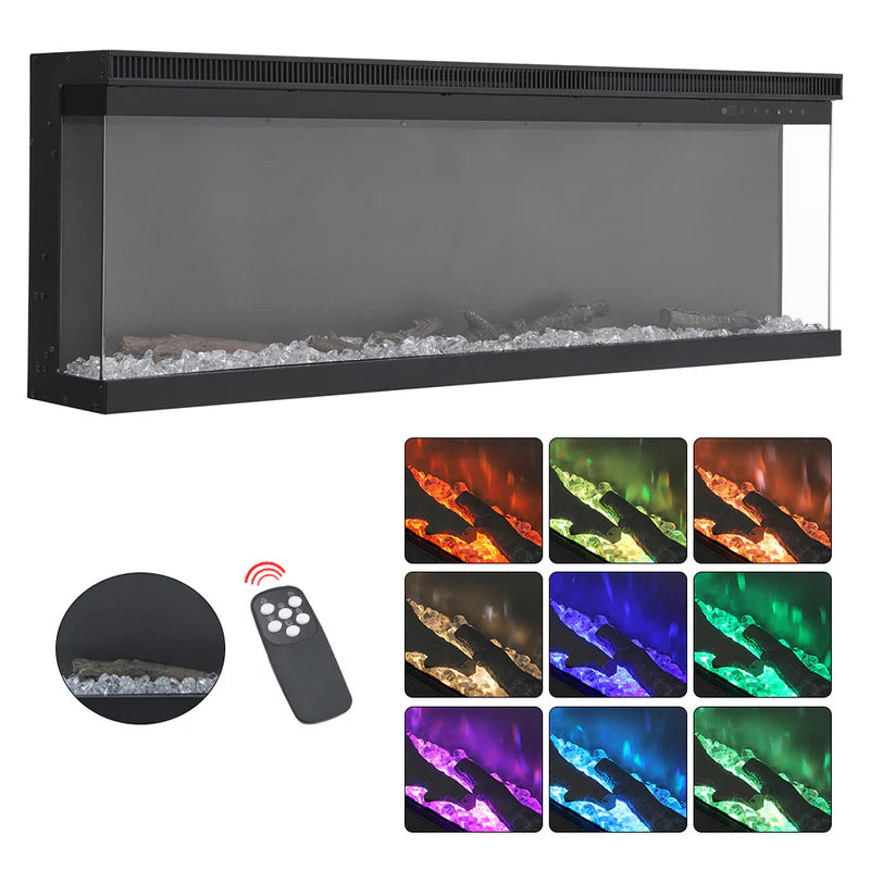 Panoramic 3-Sided Glass Electric Fireplace 40" - 80" Inch