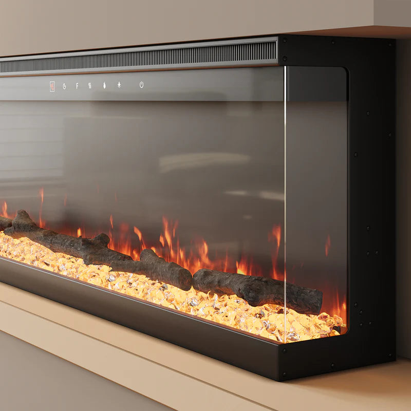 Panoramic 3-Sided Glass Electric Fireplace 40" - 80" Inch