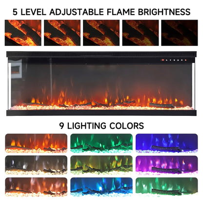 Panoramic 3-Sided Glass Electric Fireplace 40" - 80" Inch