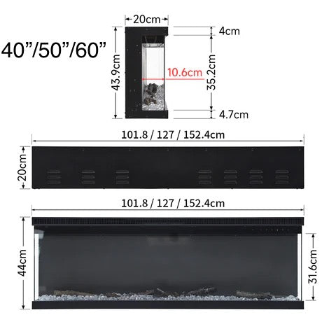 Panoramic 3-Sided Glass Electric Fireplace 40" - 80" Inch