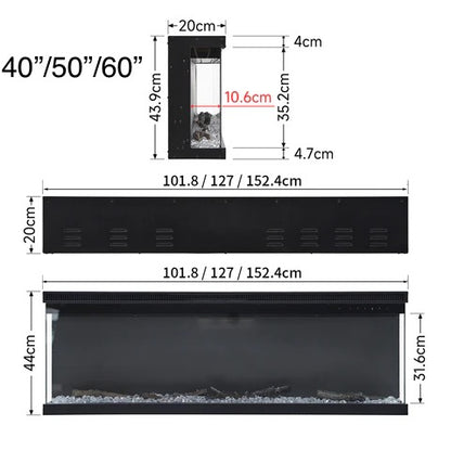 Panoramic 3-Sided Glass Electric Fireplace 40" - 80" Inch