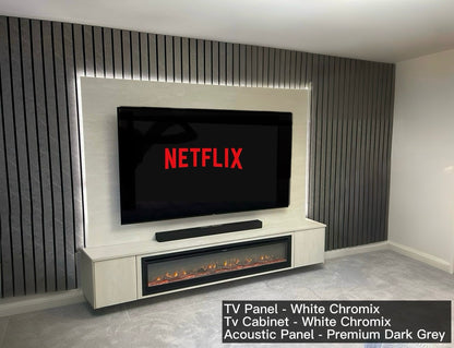 Acoustic Panel Media Wall With Electric Fireplace Bundle