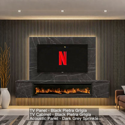 Acoustic Panel Media Wall With Electric Fireplace Bundle